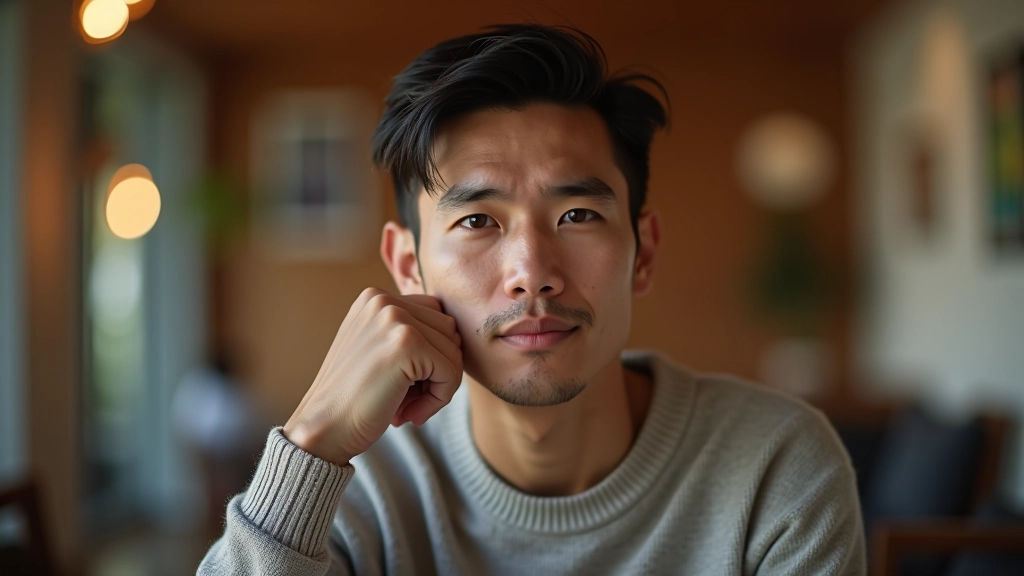 Person in thought, appearing contemplative or distracted during a conversation, reflecting internal processing