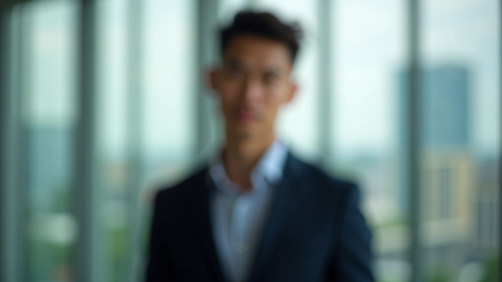 Professional person in thoughtful pose, hand on chin, looking out window with reflective contemplative expression